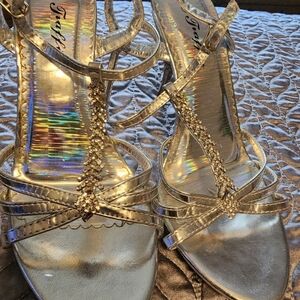 Delicacy Shimmering Silver Strappy Heels